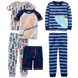 Simple Joys by Carter's Baby Boys' Toddler 6-Piece Snug Fit Cotton Pajama Set, Racer Cars/Iguana, 5T