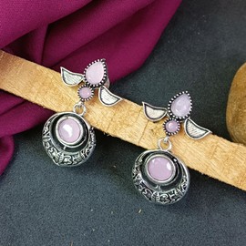 Efulgenz Indian Earrings for Women Bohemian Crystal Floral Dangle Earrings Crystal Pink Chandbali Earrings Set Dangle Earrings Statement Earrings Jewelry for Women, Copper, No Gemstone