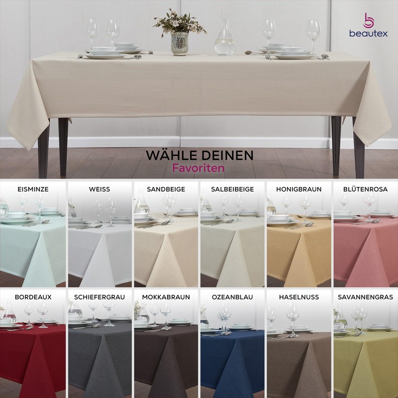 Elegant Tablecloth with Natural Linen Look, Lina Tablecloth and Table