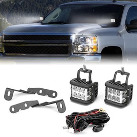 WeiSen 60W Ditch Light Pods with Hood Light Bar Mount and Wiring Harness Off Road Driving Lights Compatible with Chevy Silverado 2007-2014