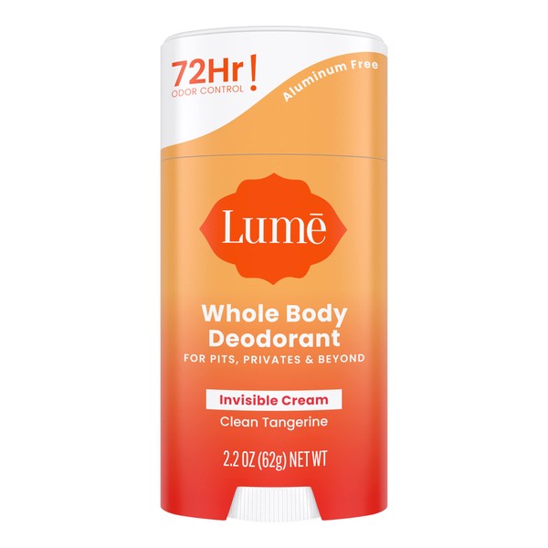 Lume Whole Body Deodorant - Invisible Cream Stick - 72 Hour Odor Control - Aluminum Free, Baking Soda Free, Skin Safe - 2.2 ounce (Clean Tangerine)