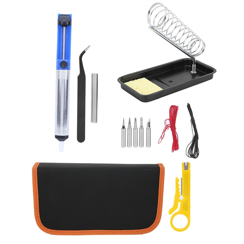 15Pcs Electric Soldering Iron Set Adjustable Temperature 60W White Welding