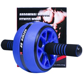 AB Wheel Roller, Exercise Abdominal Wheel Fitness for Gym & Home, Work-out Strength-Training Equipment with Knee Pad, 12"W, Blue