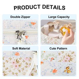 GISMTR 3PCS Makeup Bag Set, Cute Quilted Floral Cosmetic Bag, Large Travel Aesthetic Make up Bag, Coquette Makeup Pouch Toiletry Bag for Women Girls