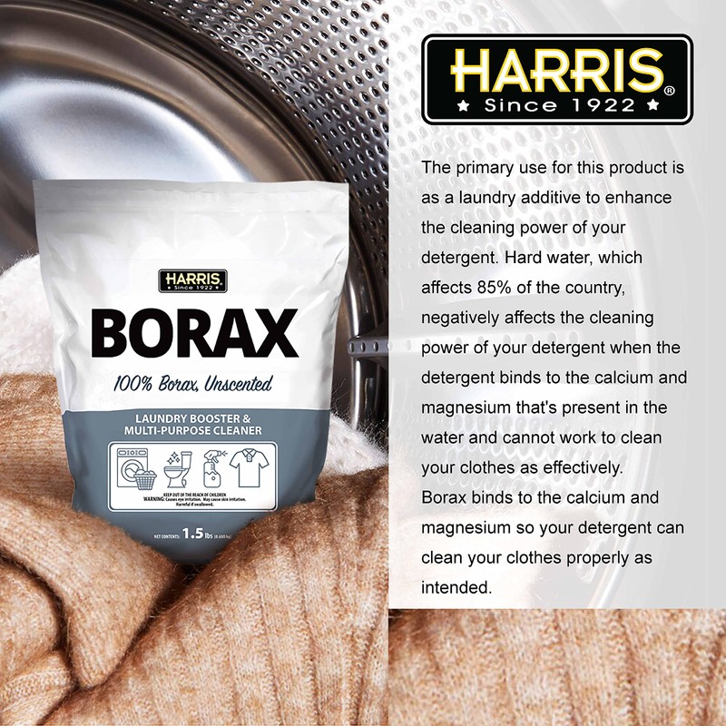 Harris Borax Powder Hard Water Laundry Booster and Multi-Purpose Cleaner,