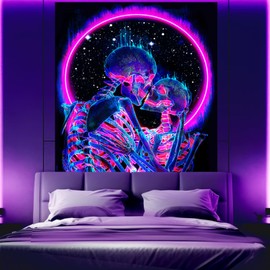 Creaher Blacklight Tapestry, Skull Blacklight Tapestry for Wall Hanging 130 x 150CM Glow in the Dark Party Backdrop Tapestry for Bedroom UV Reactive Neon Tapestries