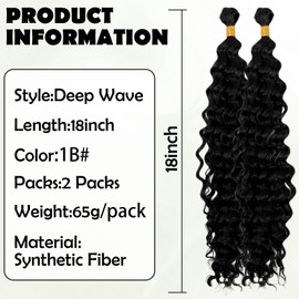 VZYUVY 2 Bundles Curly Human Hair for Boho Braids, 18 Inch Natural Color Deep Wave Bulk Braiding Hair