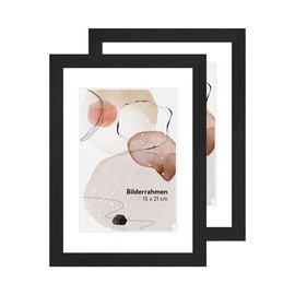 WANDStyle H950 Set of 2 Picture Frames Black Grained DIN A5 15 x 21 cm Wooden Modern Style with Stand and Hanger Photo Frame Set Made in Germany