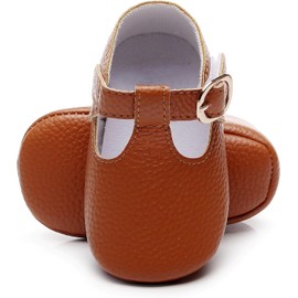 HONGTEYA Baby Girls Boys T-Strap Moccasins Baby Mary Jane Shoes Toddler Flats Infant Girl Shoes PU Soft Soled for Baby First Walk (Multicolor)