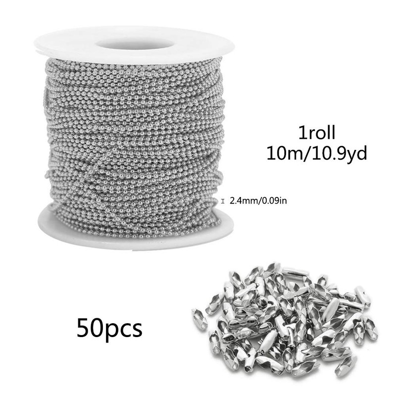 32 Feet Stainless Steel Ball Bead Chains with 50 Pcs