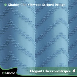 Dynamene Extra Long Shower Curtain, 84 Inch Long Boho Tufted Chevron Striped Fabric Shower Curtain for Bathroom, Tall Shabby Chic Waterproof Cloth Shower Curtain Set with Hook, Moonlight Blue, 72x84