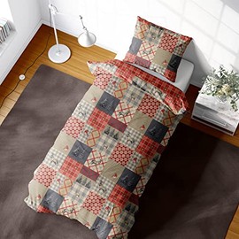 K Collection Winter Patchwork Duvet Cover - Christmas Patchwork Design - Reversible Bedding Set - 100% Cotton - Single Duvet Cover
