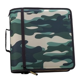 Case-it The Print Mighty Zip Tab Zipper Binder - 3 Inch O-Rings - 5 Color Tab Expanding File Folder - Multiple Pockets - 600 Sheet Capacity - Comes with Shoulder Strap - OG Camo D-146-P