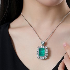 Hius Cubic Zirconia Pendant Necklace for Women, Simulated Sapphire Pendant Necklace, Vintage Crystal Necklace Statement Birthstone Necklace, Blue,Green, Copper, Cubic Zirconia