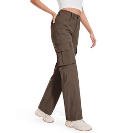 Moosehill Womens Hiking Pants Lightweight: Quick Dry Water Resistant High Waisted Cargo Pants with 7 Pockets for Travel Casual Streetwear(Brown, 4, 30")