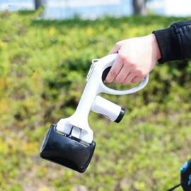 Dog Poop Scooper with Bag Dispenser – Lightweight, Durable Waste Pick-Up Tool for Dogs – One-Hand Operation, Works on Grass, Snow, Pavement – White & Blue – No Touch, No Mess