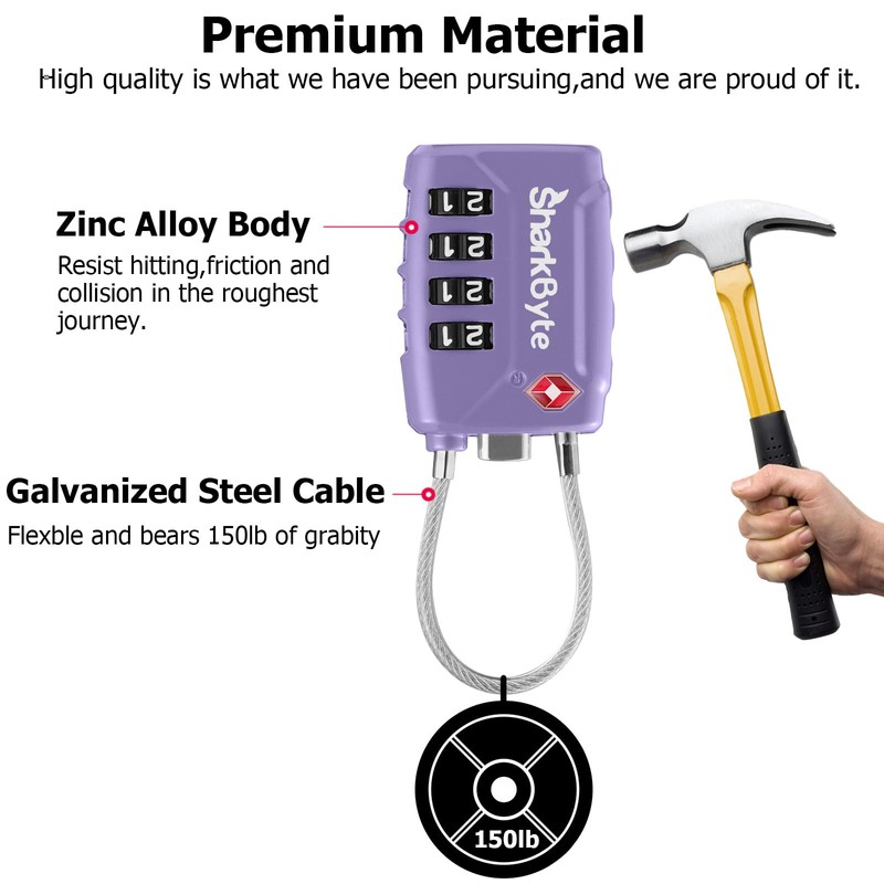SharkByte TSA Approved Suitcase Locks - 4 Digit Security Travel