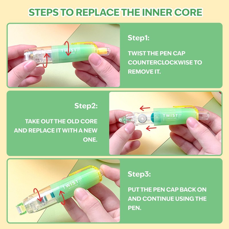 LonJit Double-Sided Tape Roller, 0.24In×16.4Ft, 360° Rotating Head, Refillable Core,