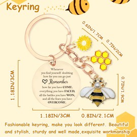 Inspirational Keyring for Women Birthday Gifts, Sunflower Pendant Motivational Quote Keychain Christmas Gift for Family, Inspired Words Bee Accessory Key Chain for Friend Graduation Souvenir