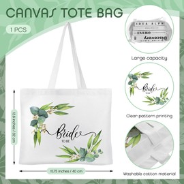 Weewooday 2 Pcs Bride Gifts Bride Tote Bag with Makeup Bag Set Bride Wedding Canvas Tote Cosmetic Bag for Girls Women Wedding Day Engagement Bridal Party shower Travel Gift