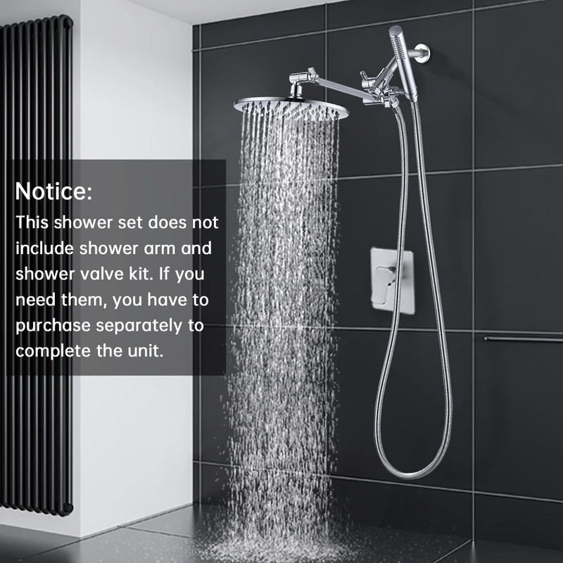 G-Promise All Metal Dual Shower Head Combo, 8 Inch Rainfall