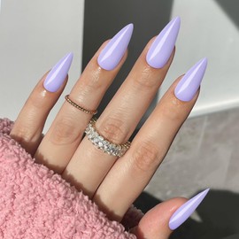 Bellelfin Stiletto Press on Nails, Purple Stiletto Fake Nails Glossy Long Acrylic Nails Press ons Solid Color Full Cover False Nails for Women Girls,120Pcs