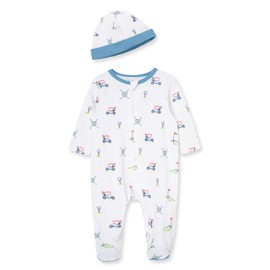 Little Me - Juego de Ropa para bebé de 2 Piezas para bebé y Gorra, 100% algodón, con Cierre Completa de 2 vías, Esencial para bebé, Carrito de Golf, 3 Meses