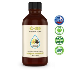 Suspended Solutions - C-60 Avocado - 4oz -99.9% Pure C-60 In Organic Extra Virgin Avocado Oil - 100% Solvent Free - 108mg Active C60 - Glass Bottle - Carbon 60