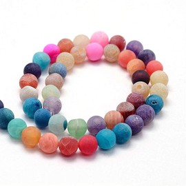 Gemstone Beads 4 mm Agate Stone Matt Mix Colour Set Ball Natural Stone Frosted Agate Pearl Semi-Precious Gemstone Bead with Hole for Threading Gemstone