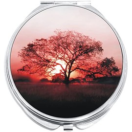 NewCharms Red Tree Sun Compact with Mirrors - Perfect Pocket and Purse Size Folding Mirror for Applying Make Up Anywhere