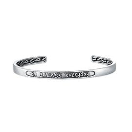 POIUY Inspirational Bracelet for Women Men Sterling Silver Celtic Bangle Strength Mantra Cuff Bracelet Mothers Day Anniversary Birthday Graduation Jewelry Gift for Mom Wife Her Sis Daughter