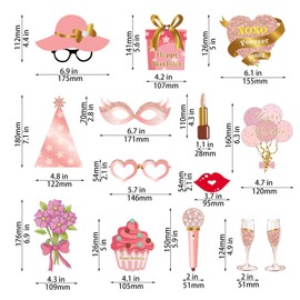 33 Pcs Birthday Photo Booth Prop, Rose Gold Photobooth Props Signs,Happy Birthday Table Centerpieces Party Favor Supplies for Women Girls Birthday Party Celebration Decorations
