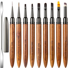Justit Gel Nail Brush with Cap Gel Nail Brush (Premium Wooden Handle) Brush Set Gel Brush Gel Nail Brush Set (Beginner, Set of 10, Professional Premium Salon Experience)