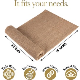 MDS - Tela de arpillera natural multiusos de 15 yardas de 40 pulgadas de ancho, 100% yute de arpillera para decoración de eventos de bodas, manualidades, hogar, mantelería, plantas y árboles, barreras
