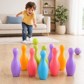 Kids’ Bowling Set for Indoor & Outdoor Play – 10 Colorful Pins and 2 Lightweight Balls for Family Games