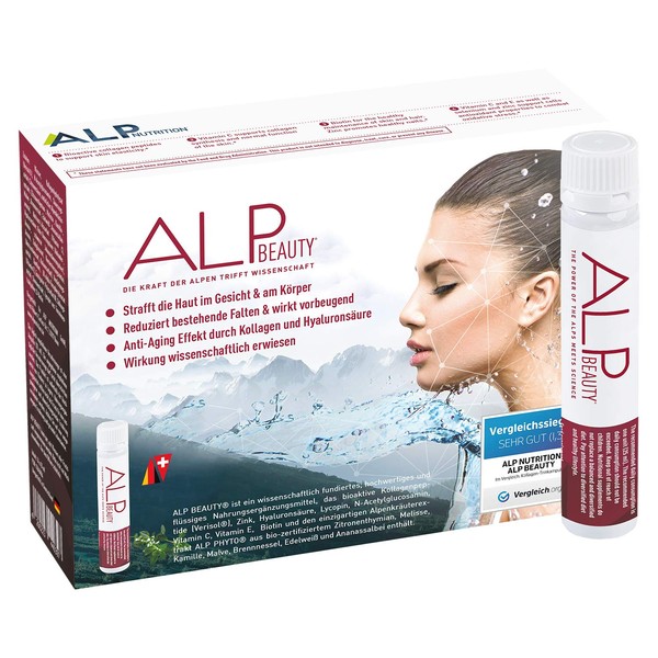 Alp Beauty Anti-Ageing Collagen Drinking Ampoules 14 x 25 ml Hyaluronic Acid Biotin Zinc Vitamin C E Hyaluronic Collagen Supplement - Anti-Wrinkle Skin Care Cosmetics for Women