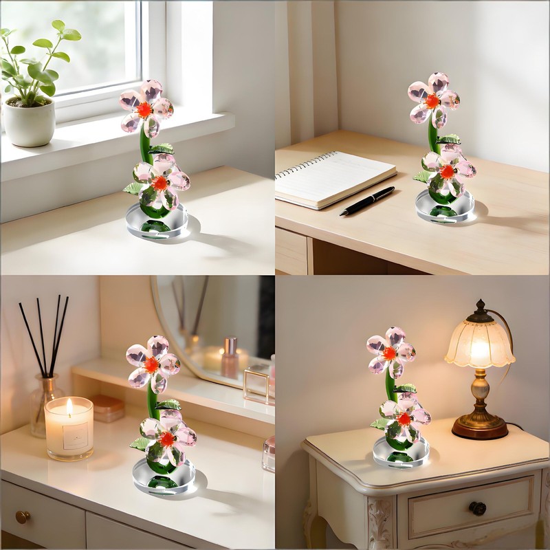 Crystal Flower Figurine, K9 Crystal Bloom Ornament,Mini Glass Gift