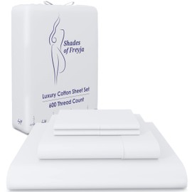 Shades of Freyja 100% Cotton Sheets Set King Size - 600 Thread Count. 4-Piece Bedding Set with 16'' Deep Pocket. Sheets Premium Hotel Quality Soft & Silky Sateen Weave Bed Sheets. White