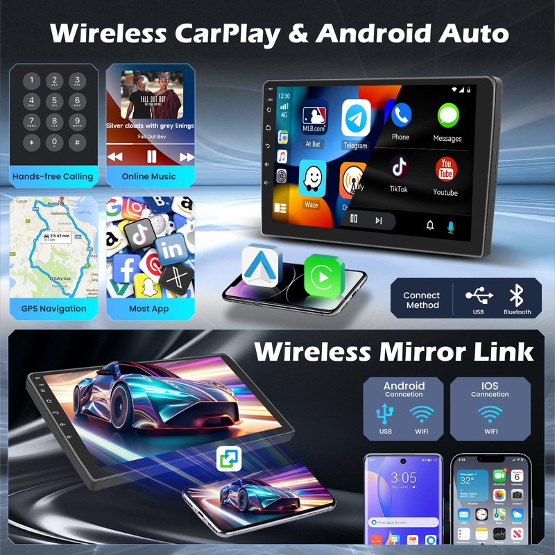 [4+64G] Hikity Android 15 Car Stereo for Mitsubishi Lancer 2008-2017