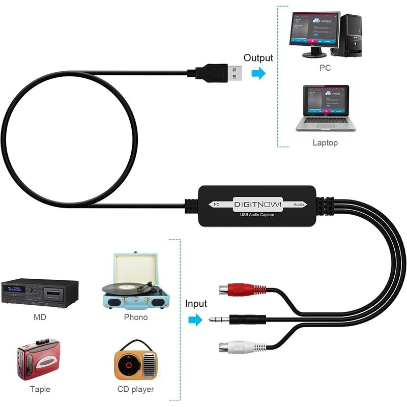 DigitPro USB 2.0 Audio Capture Card for Vinyl Records, Audio