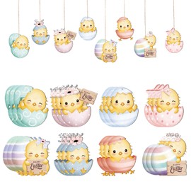 Vintage Decoration Easter Wooden Hanging Ornaments MIXFOSAHN Vintage Style Eggs Chick Wood Cutouts Rustic Farmhouse Spring Tree Decor Home Easter Party Supplies 24Pcs