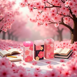 Cherry Blossom Erasers 3 Pack Pink Sakura Petal Sketch Painting Pen Correction Tool School Office Stationery Standard Pencil Erasers Erasers and Correction Products