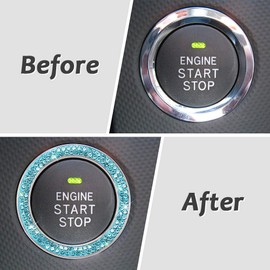 ToBeQueen Push to Start Button Ring Emblem Sticker 2Pcs Diamond Car Ring Stickers Rhinestone Car Accessories Interior for Women,Cute Car Decals Ignition Ring Blue