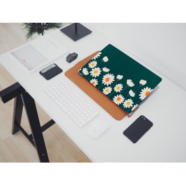 Pixel Pear Laptop Skin with White Flower Dark Green Background Designs, Fits Most Sticker Decal,13-15.6 inch Universal Vinyl Skin Sticker Cover (Skin 20_15)