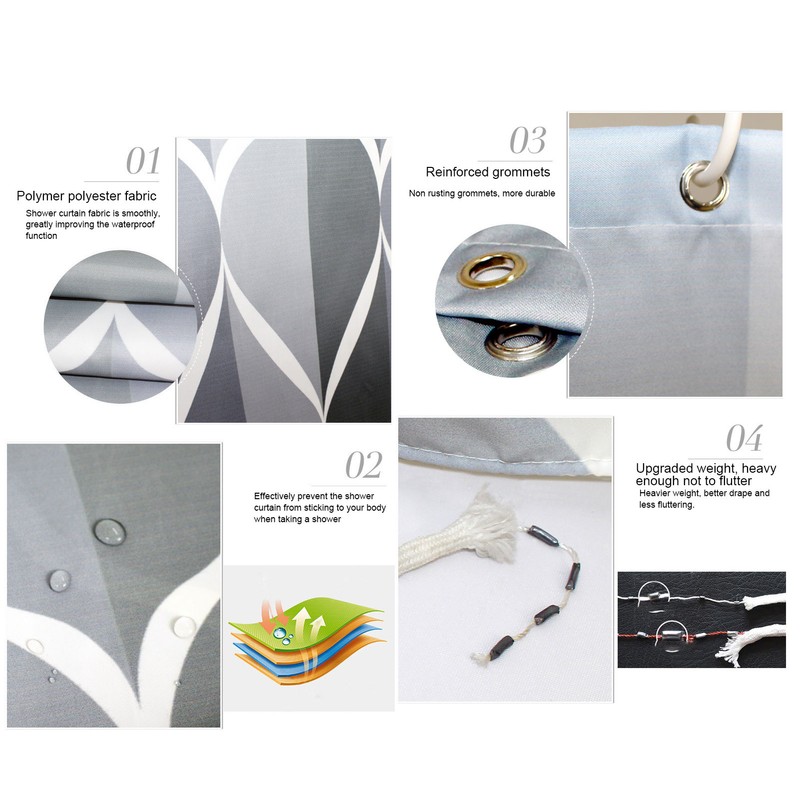 Waterproof Fabric Shower Curtain Liner Rust Resistant Grommets Machine Washable