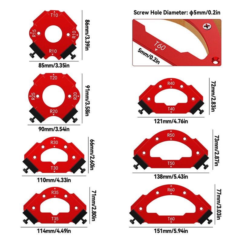 7pcs Corner Radius Template Radius Jig Router with Removable Clip