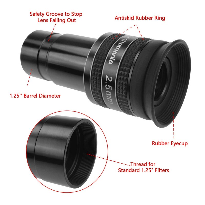 Astromania 1.25" 2.5mm 58-Degree Planetary II Eyepiece for Telescope