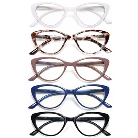 EYEURL Reading Glasses for Women 5 Pack Fashion Cat Eye Reading Glasses, Men Blue Light Blocking Readers with Spring Hinges Computer reading glasses.2.0
