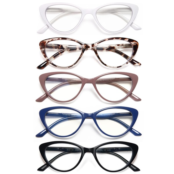 EYEURL Reading Glasses for Women 5 Pack Fashion Cat Eye