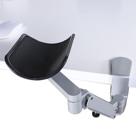 Frassie Silver Clamp-on Desk Arm Support Rest Ergonomic Release Stress Adjustable Aluminum Armrest for Home Office Computer Gaming Desk